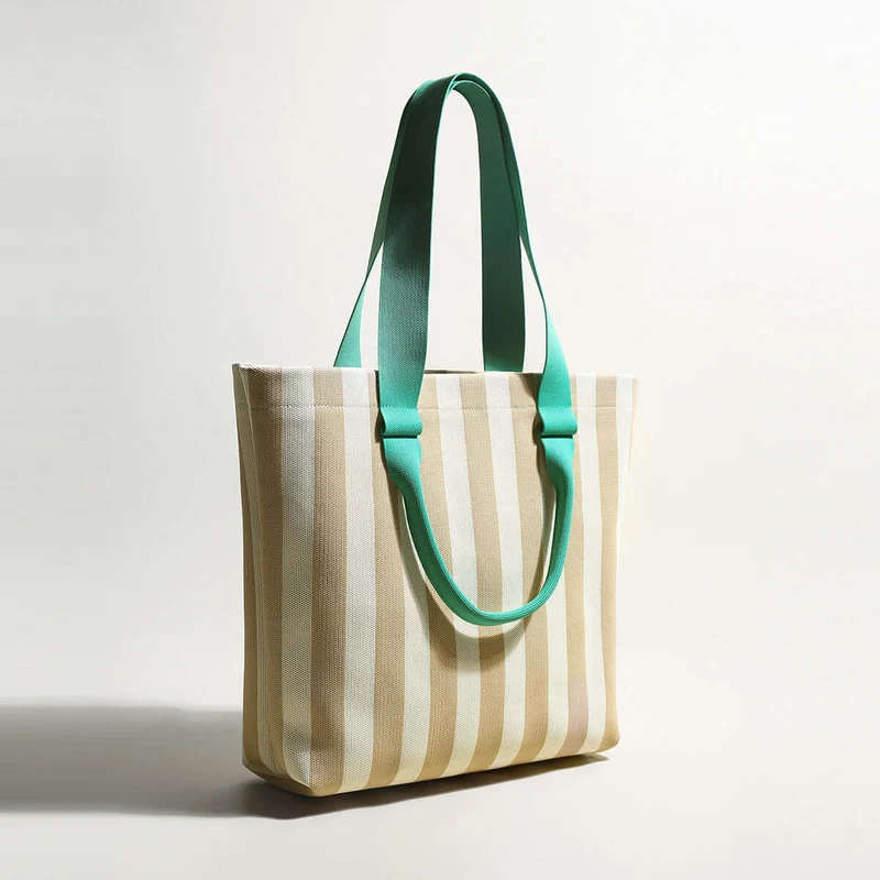 Retro Striped Canvas Tote Bag