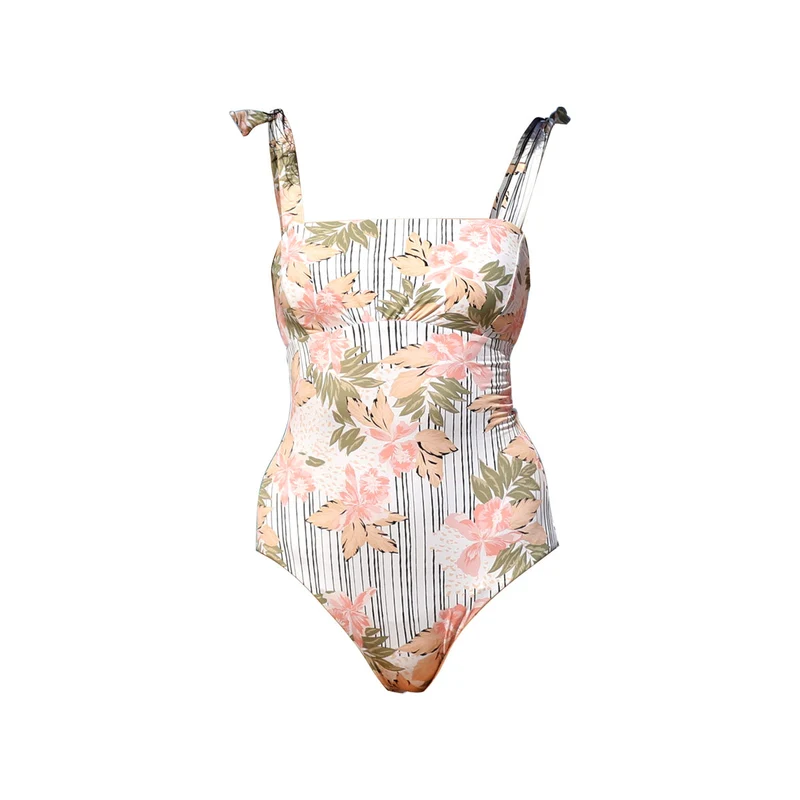 Square Neck Shoulder Tie One Piece Swimsuit