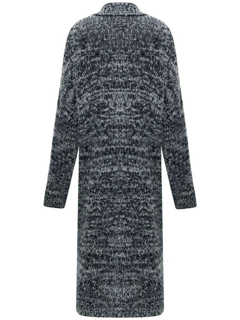 Shawl Collar Long Knitted Cardigan in Charcoal