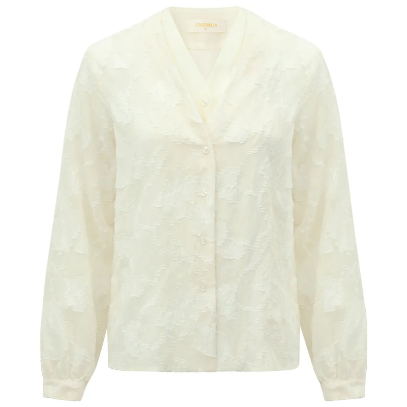 Sheer Floral Ivory Lace Long Sleeve Shirt