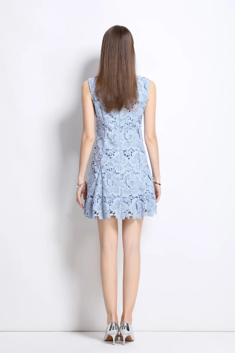 Cornflower Blue Floral Cutout Mini Dress