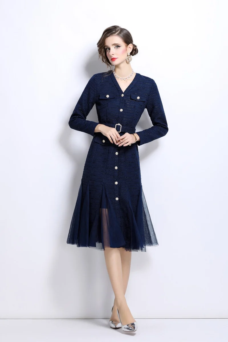 Slim Fit Long Sleeve Buckle Waist Mermaid Dress