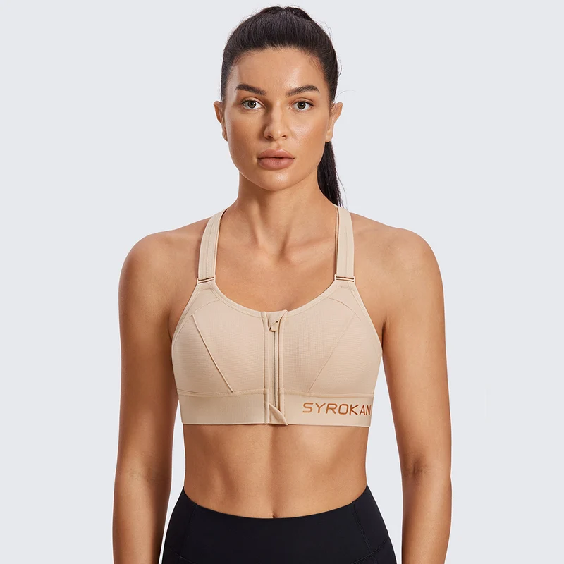 Zip Front Large Padded High Impact Sports Bra