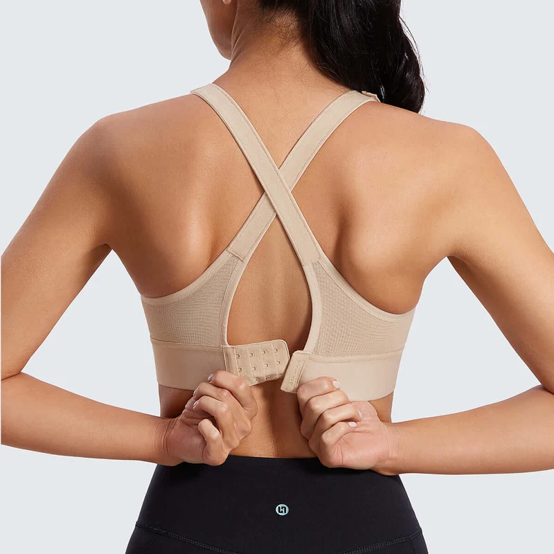 Zip Front Large Padded High Impact Sports Bra
