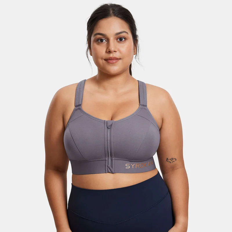 Zip Front Large Padded High Impact Sports Bra
