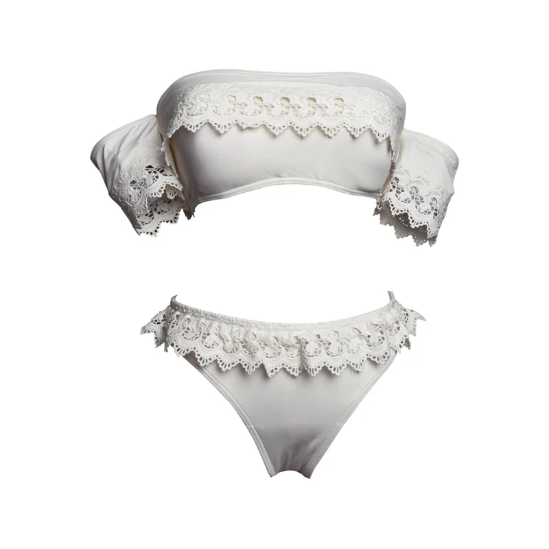Off Shoulder White Sexy Bandeau Bikini Set