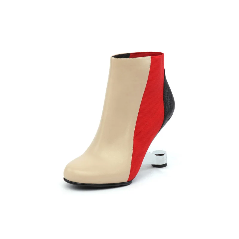 Color Block Leather Ankle Boots