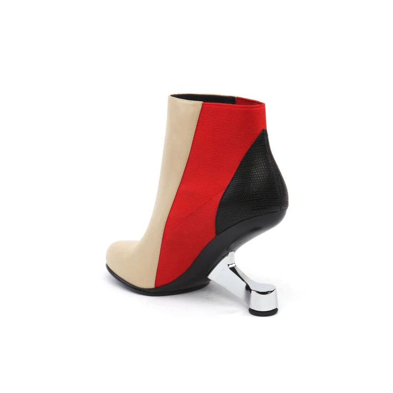 Color Block Leather Ankle Boots