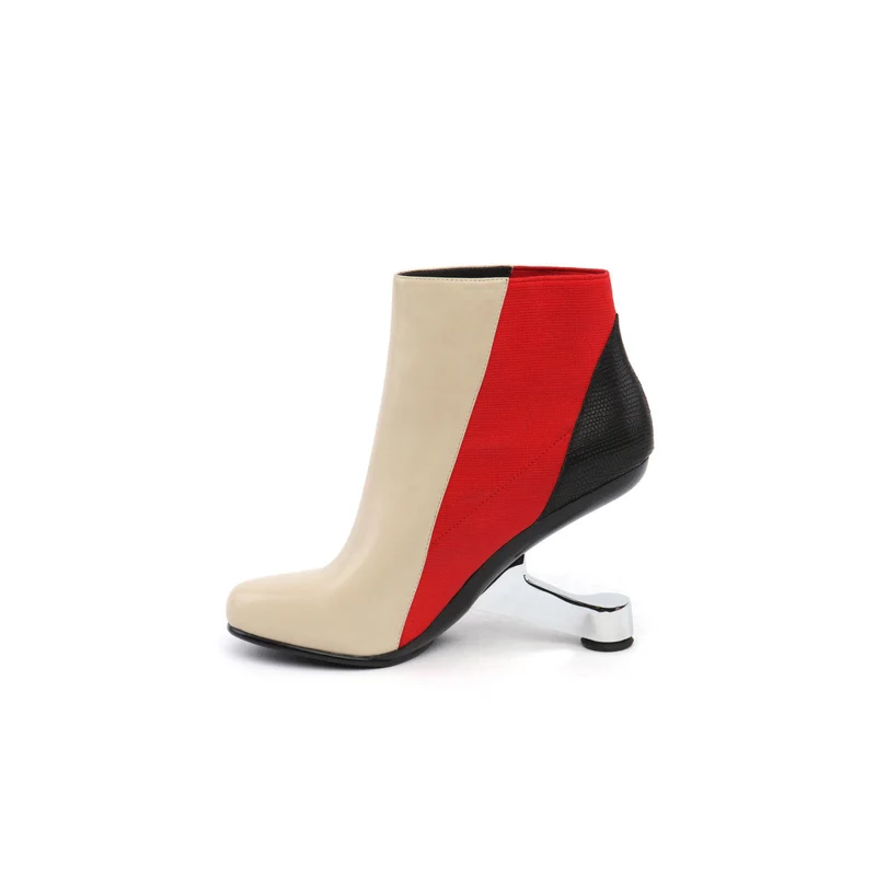 Color Block Leather Ankle Boots