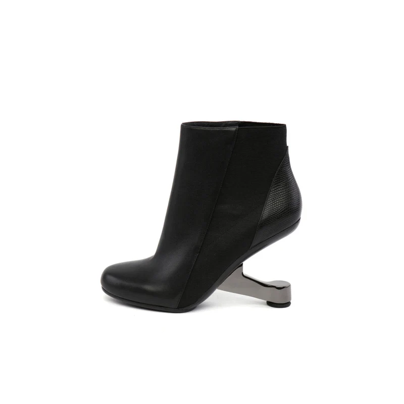 Color Block Leather Ankle Boots