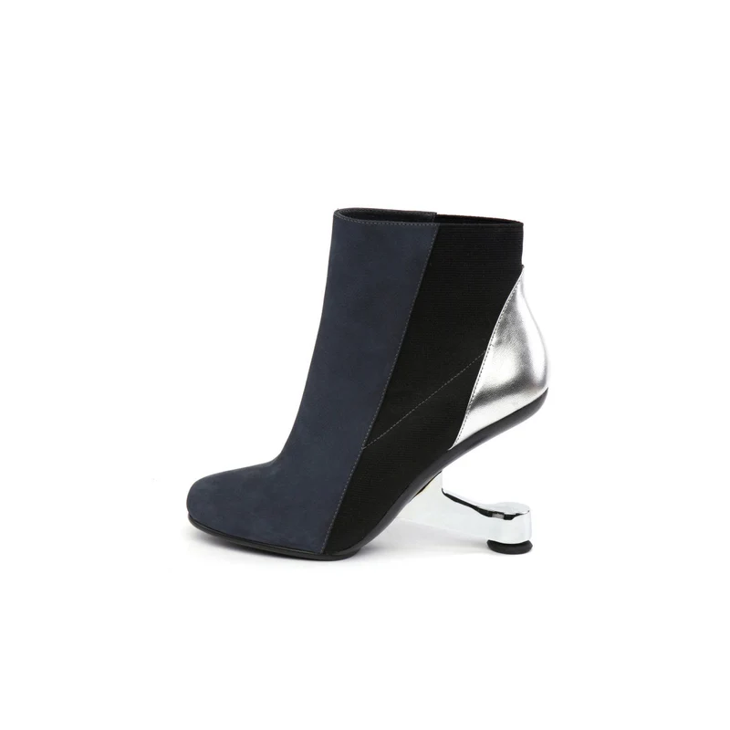 Color Block Leather Ankle Boots