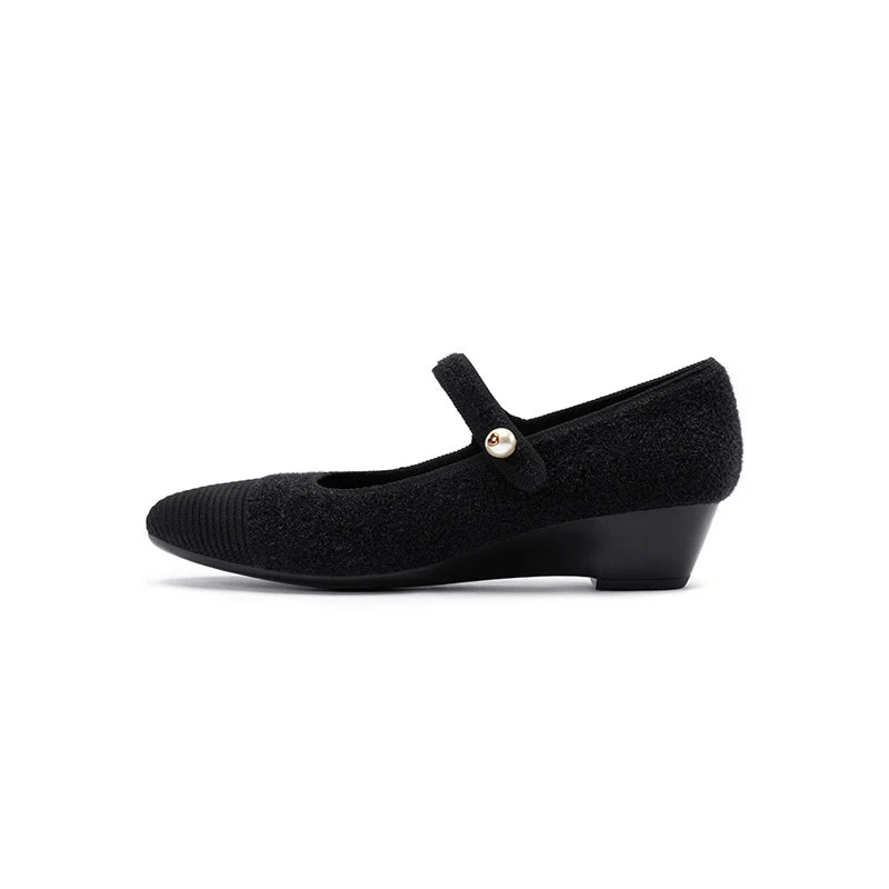 Vintage Tweed Low Heel Strap Mary Jane Shoes