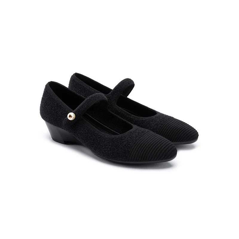 Vintage Tweed Low Heel Strap Mary Jane Shoes