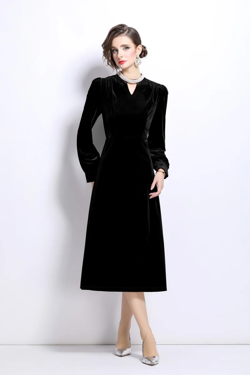 Vintage Pinhole Long Sleeve Velvet Gown