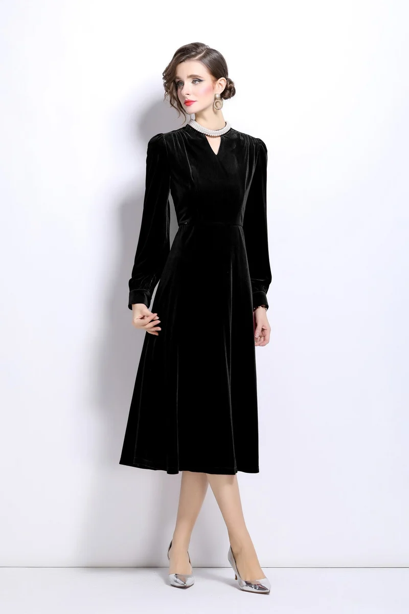 Vintage Pinhole Long Sleeve Velvet Gown