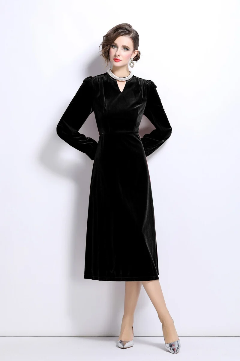 Vintage Pinhole Long Sleeve Velvet Gown
