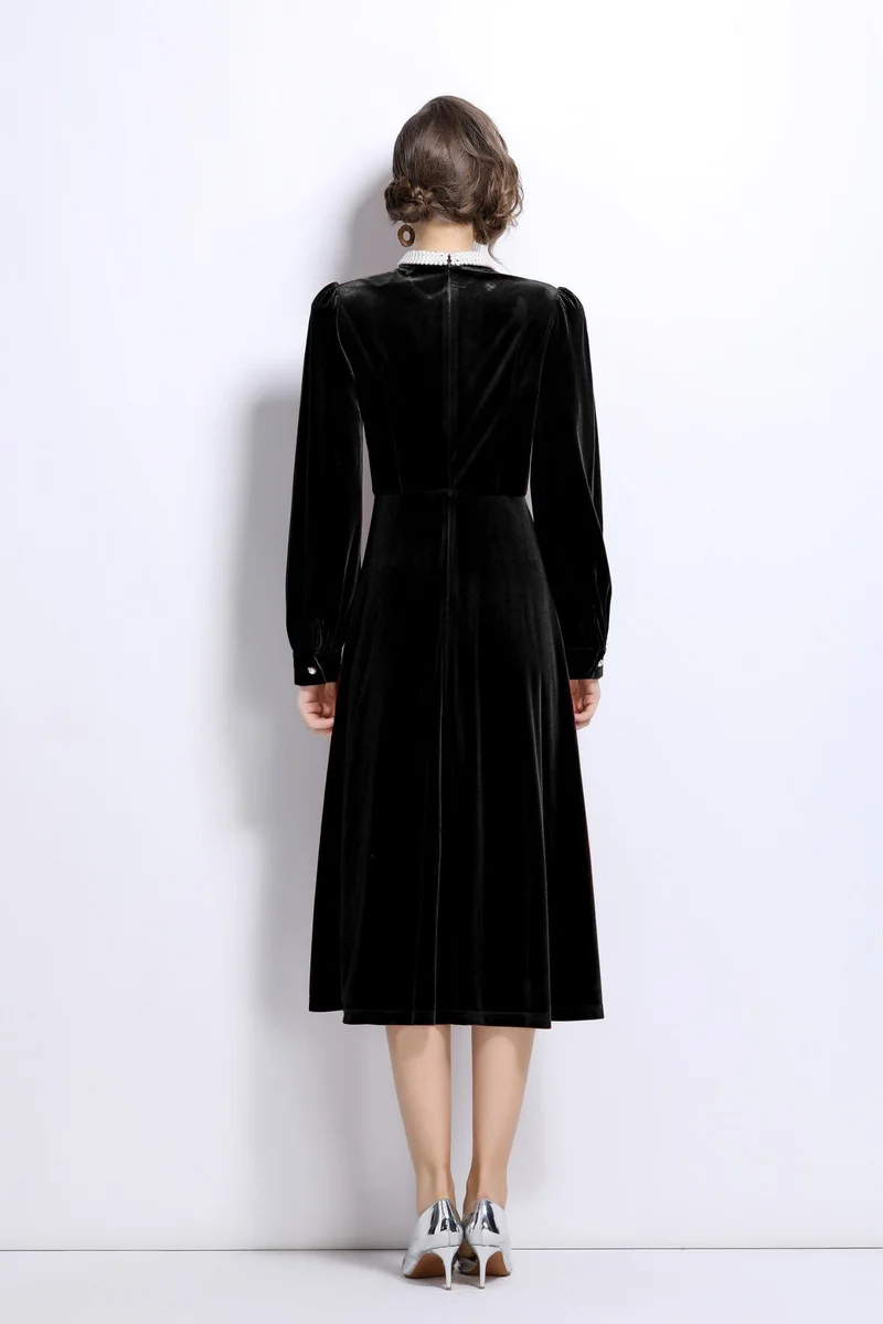 Vintage Pinhole Long Sleeve Velvet Gown