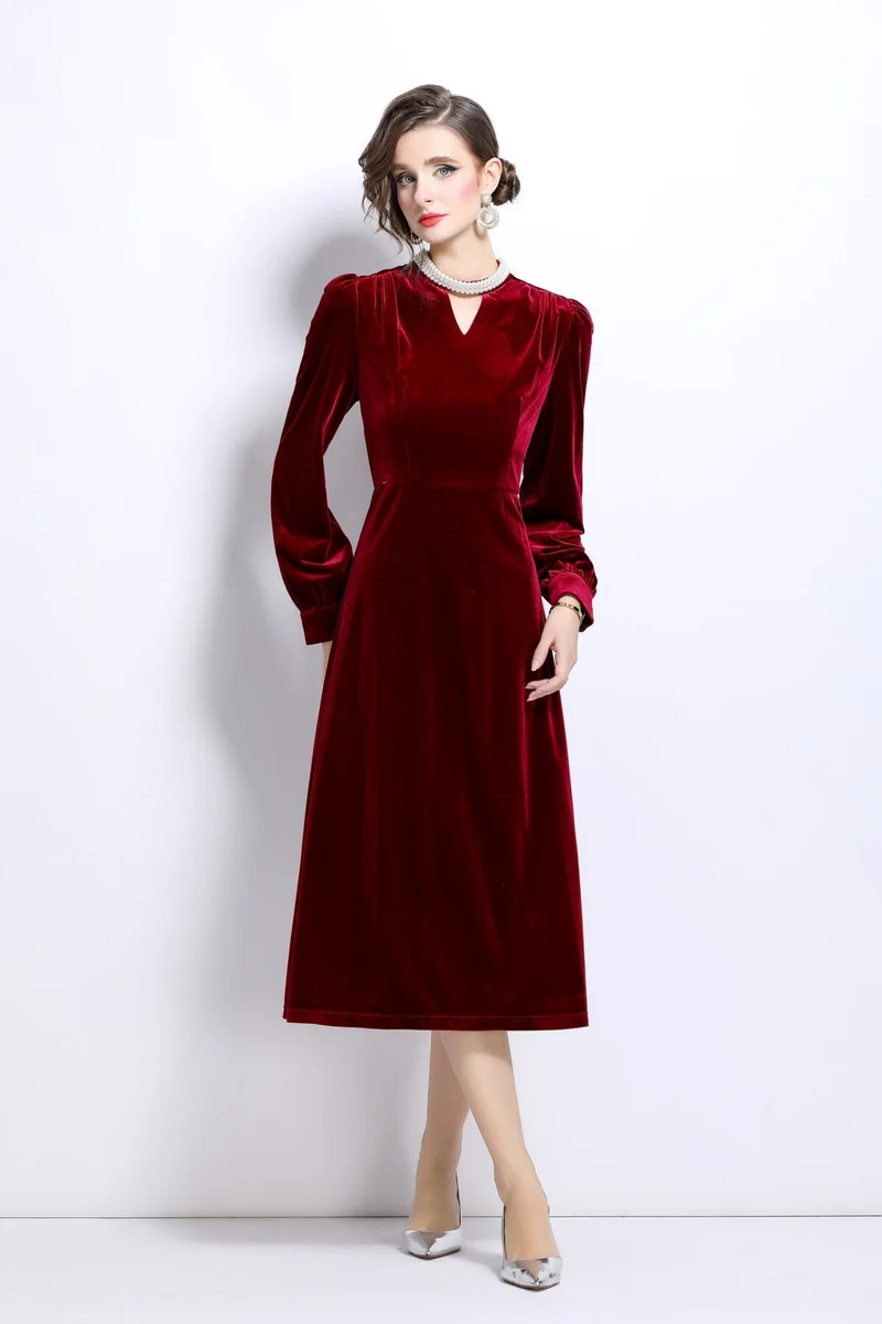 Vintage Pinhole Long Sleeve Velvet Gown