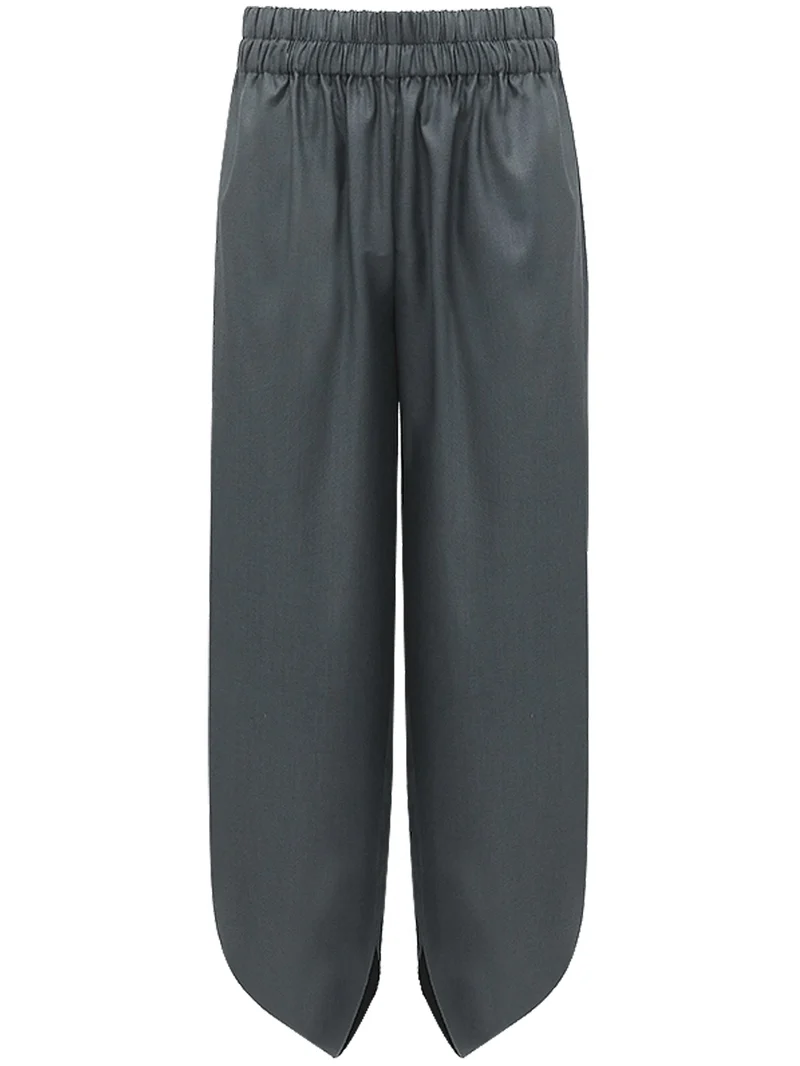 Charcoal Wide Leg Side Slit Satin Balloon Pants