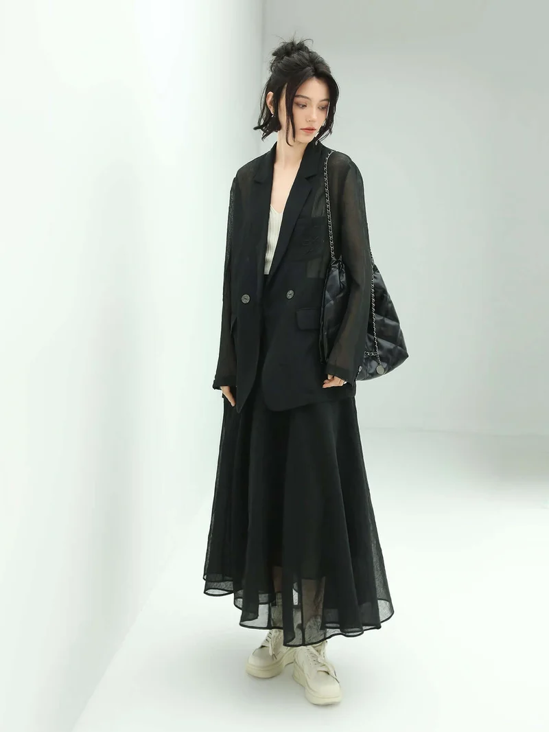 Lightweight Embroidered Sheer Blazer