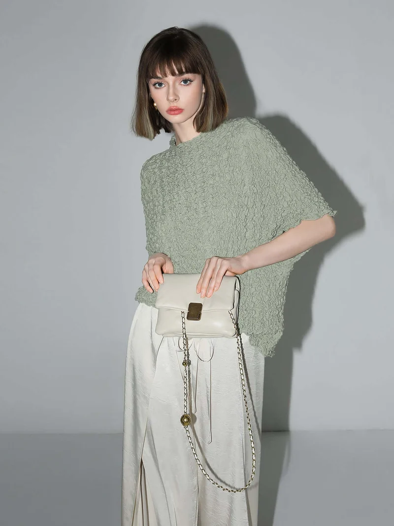Textured Pleated Knit Batwing Top
