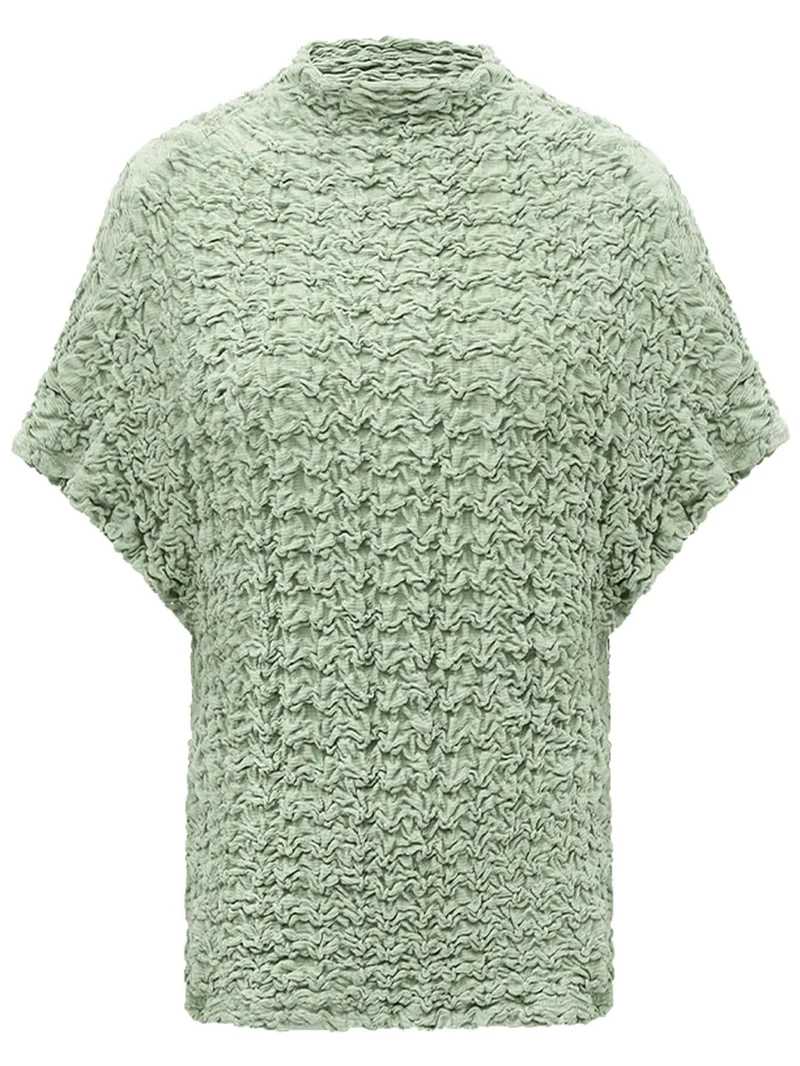 Textured Pleated Knit Batwing Top