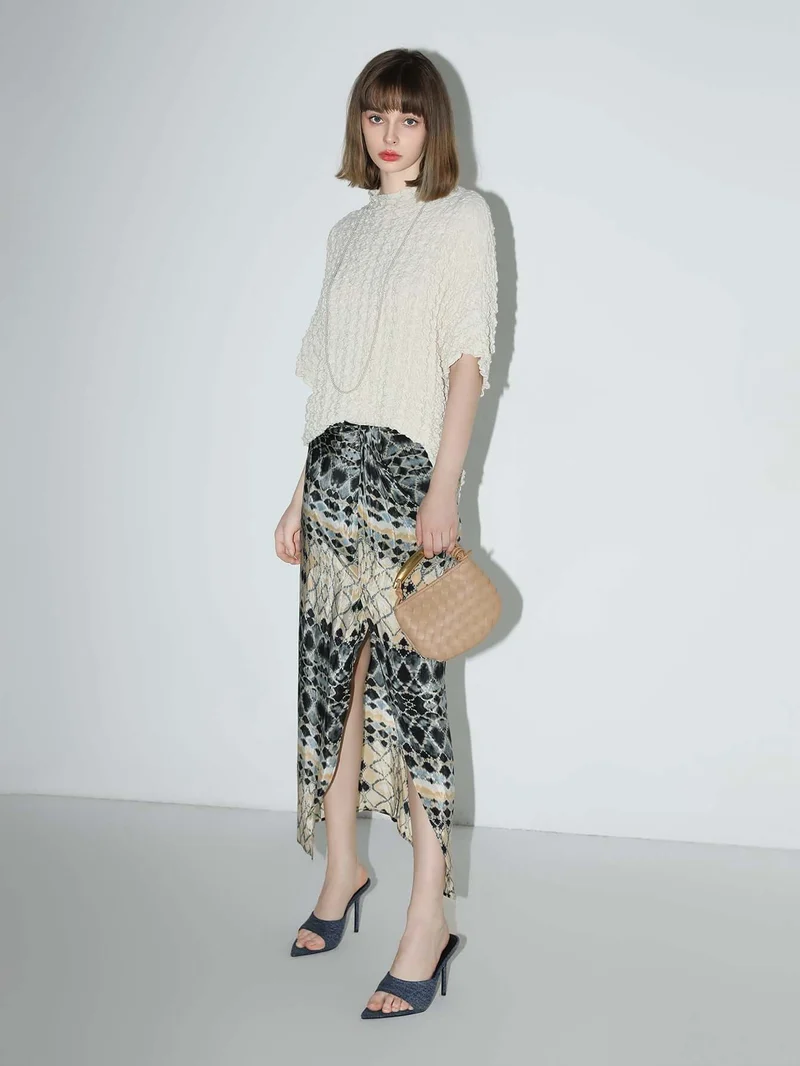 Textured Pleated Knit Batwing Top