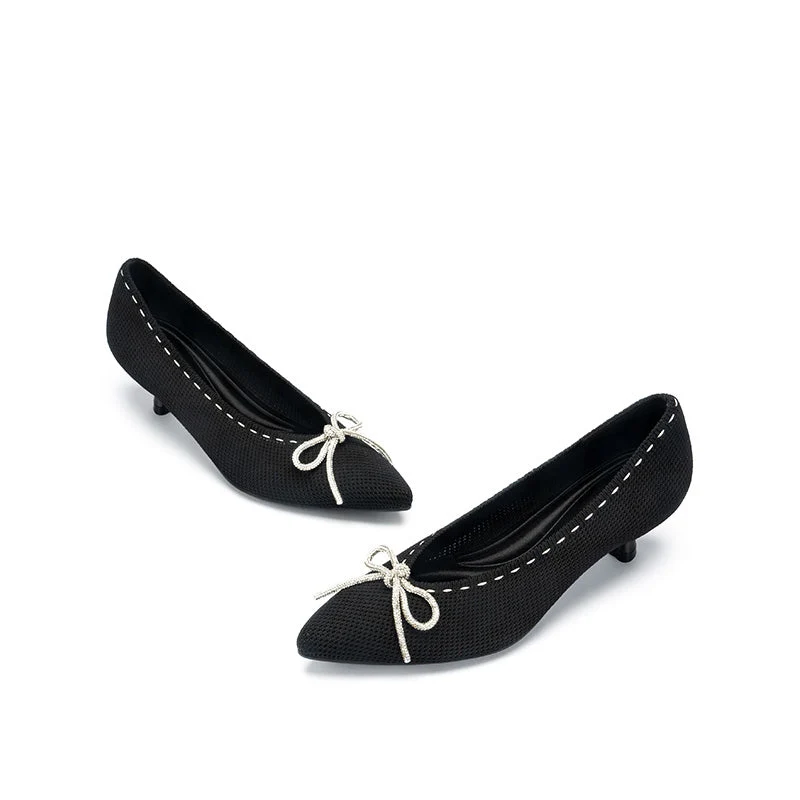 Elegant Rhinestone Bow Kitten Heels
