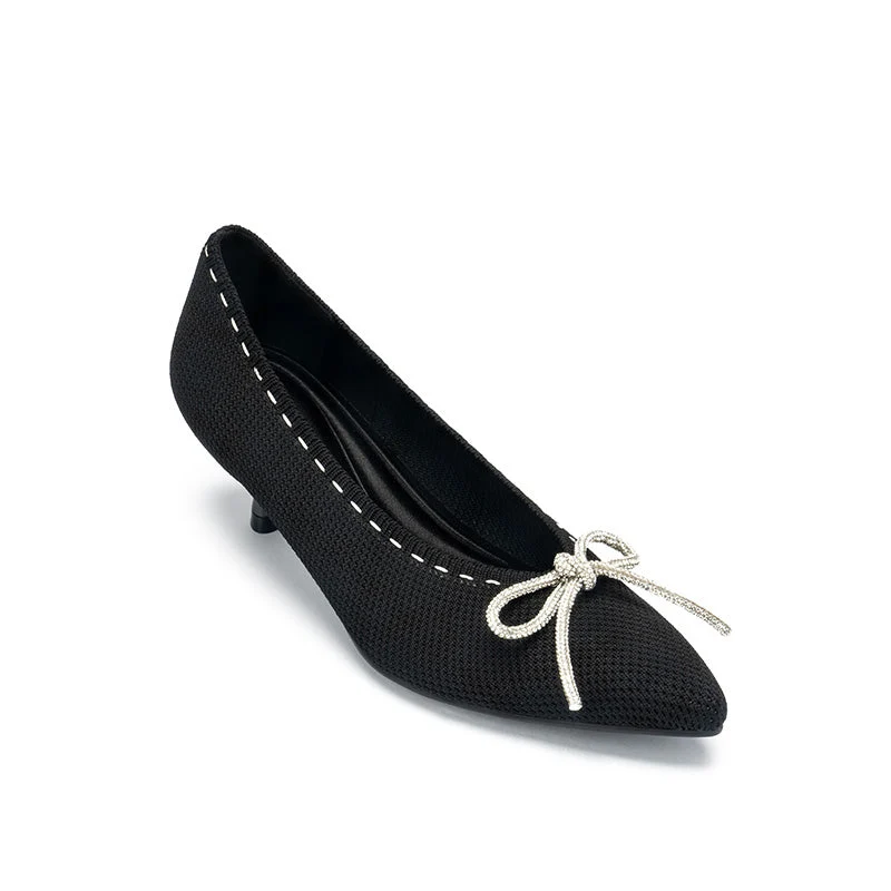 Elegant Rhinestone Bow Kitten Heels