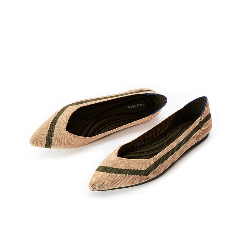 Comfortable Woven Striped Pointed Toe Flats