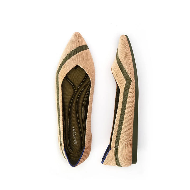 Comfortable Woven Striped Pointed Toe Flats