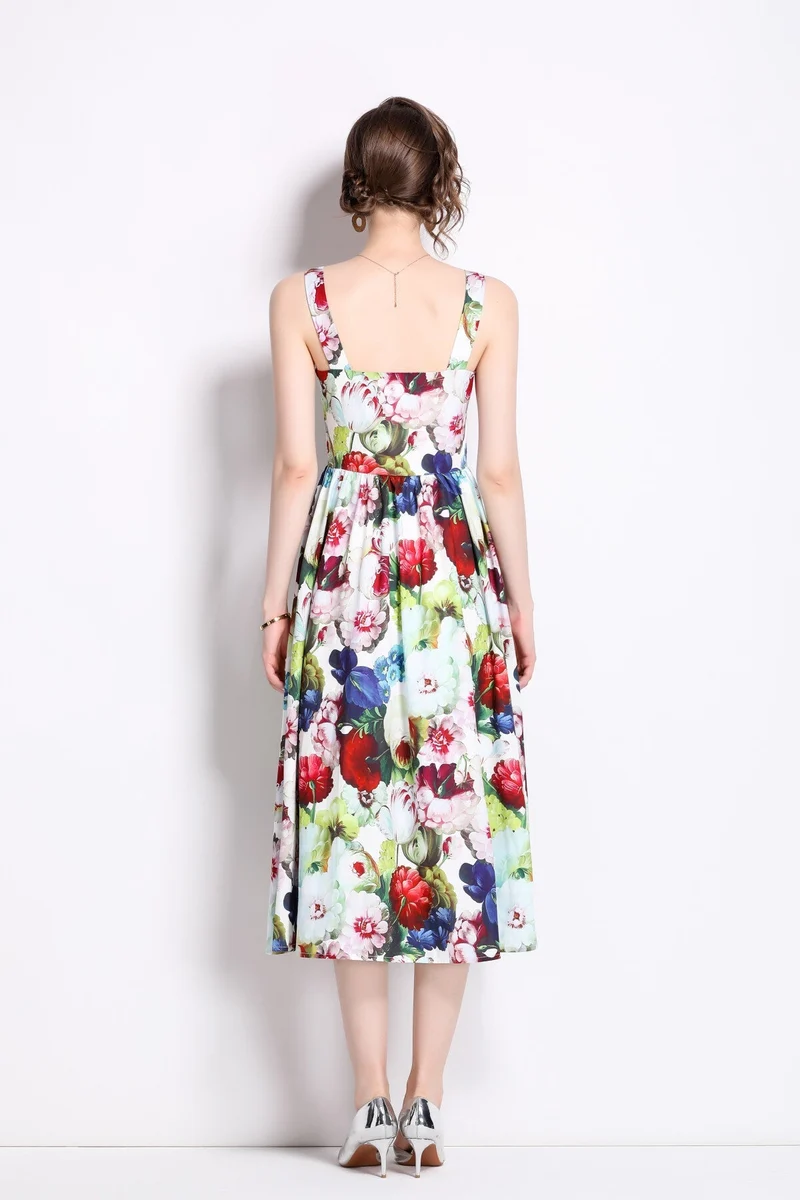 Carnival Thick Strap Flared Midi Dress