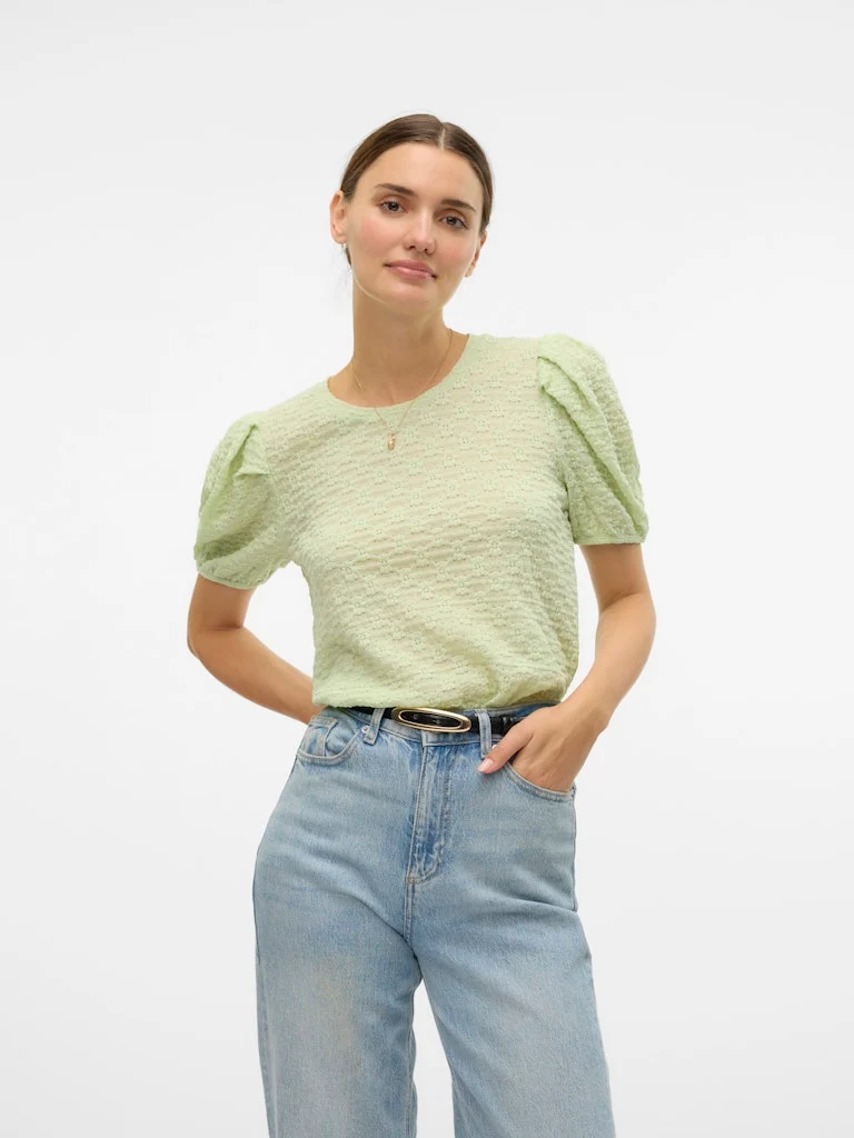 FLOWER SS PUFF SLEEVE TOP