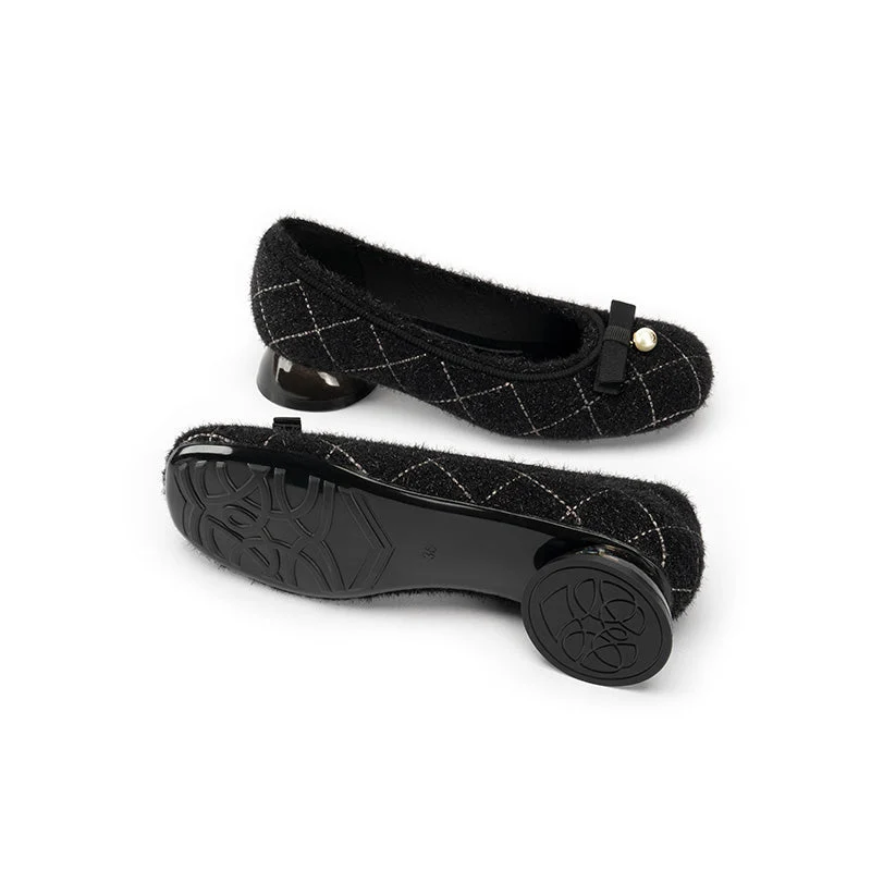 Classic Bow Tweed Quilted Block Heels