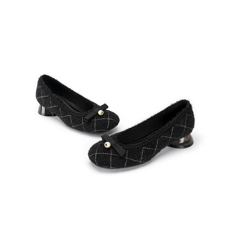 Classic Bow Tweed Quilted Block Heels