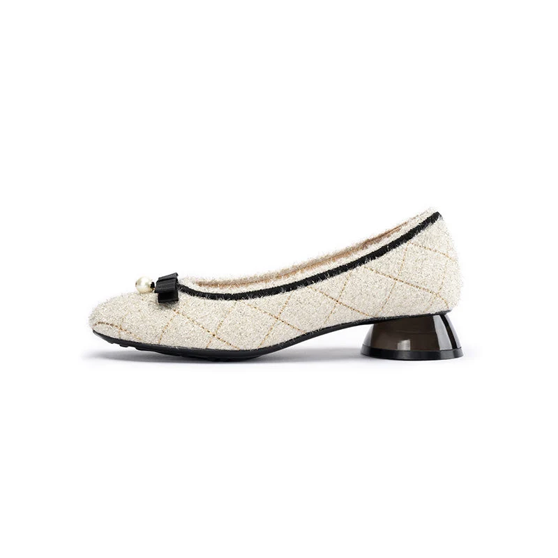 Classic Bow Tweed Quilted Block Heels