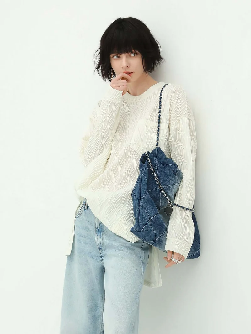 White Textured T Shirt