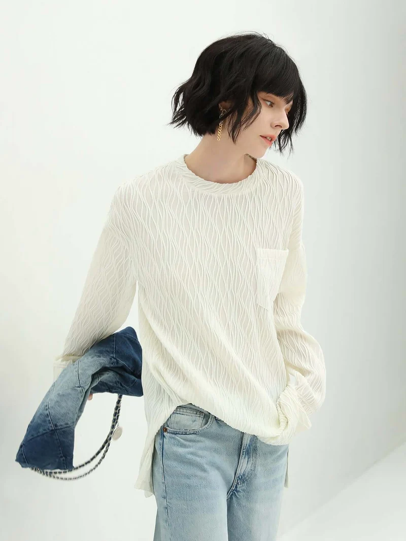 White Textured T Shirt