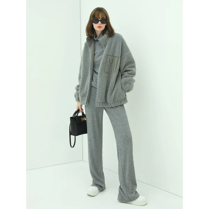 Cozy Zip Up Grey Plush Jacket