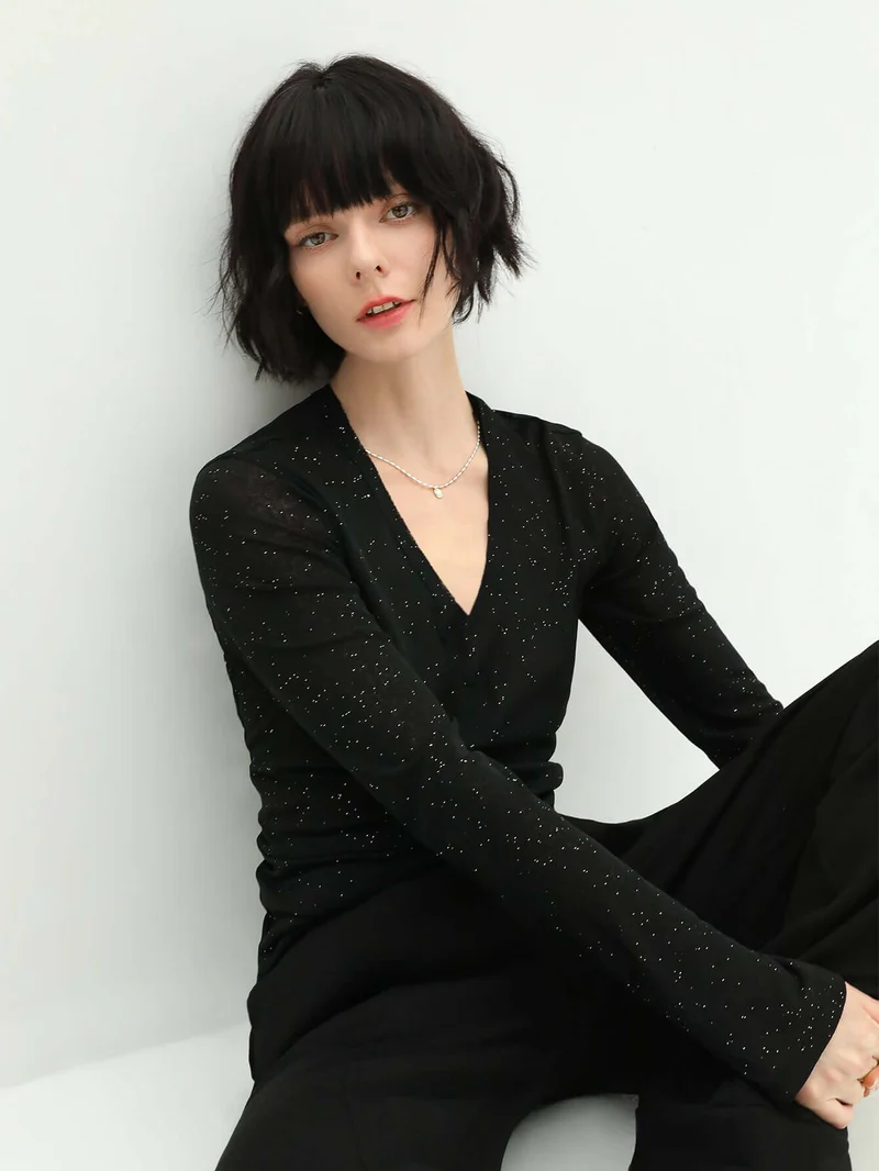 Reversible Black Starry Sequin Knit Sweater