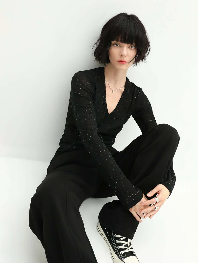 Reversible Black Starry Sequin Knit Sweater