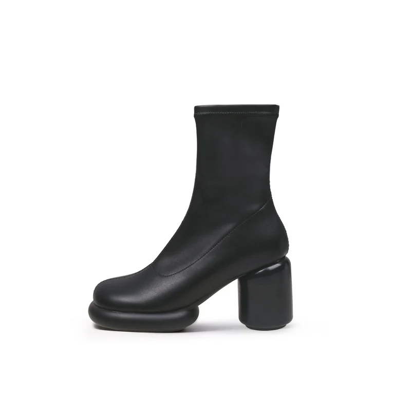 Black Leather Cylindrical Platform Boots