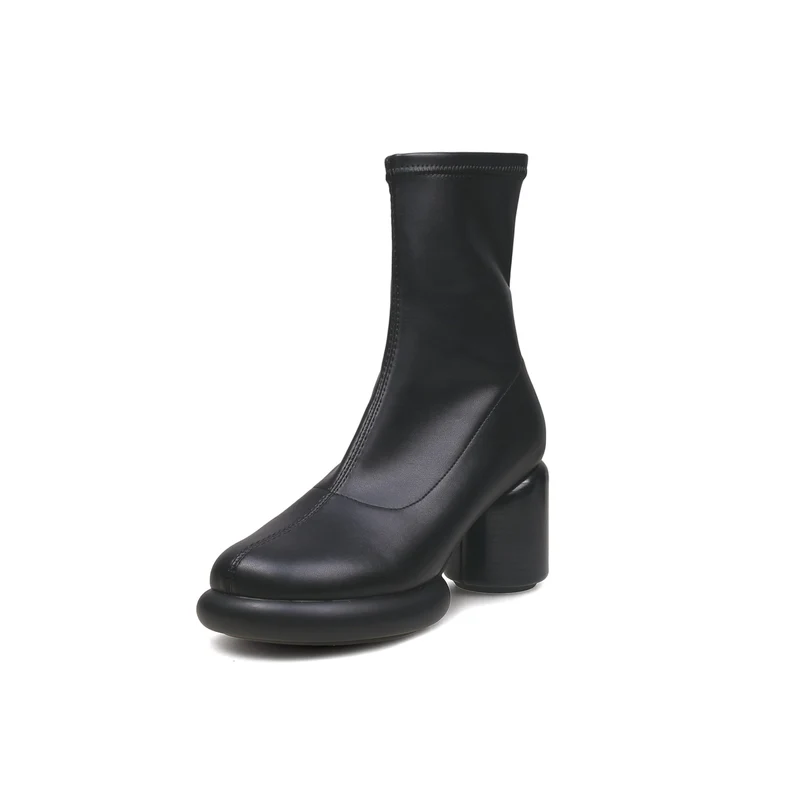 Black Leather Cylindrical Platform Boots
