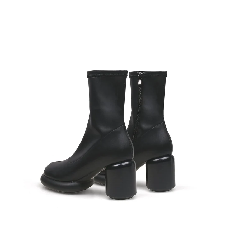 Black Leather Cylindrical Platform Boots