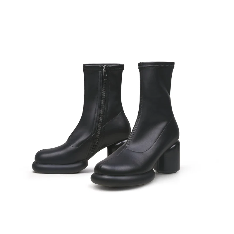 Black Leather Cylindrical Platform Boots