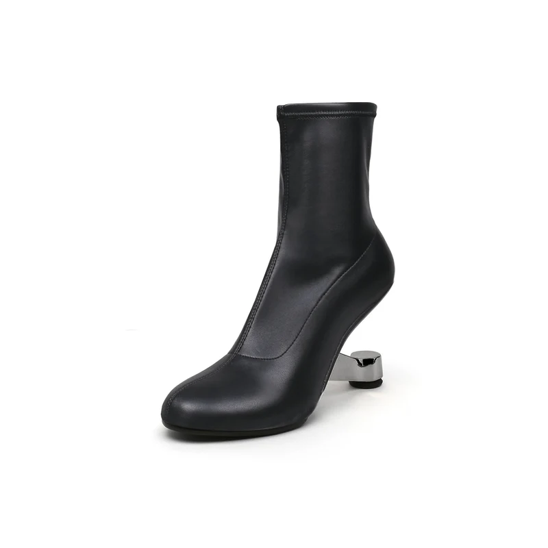Round Toe Classic Black Leather Boots