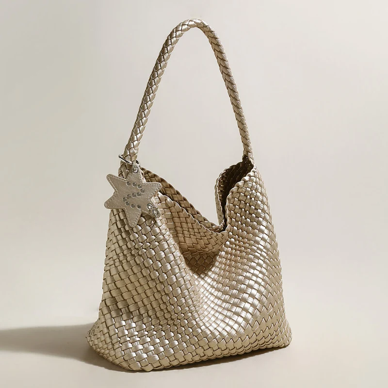 Metallic Champagne Woven Tote