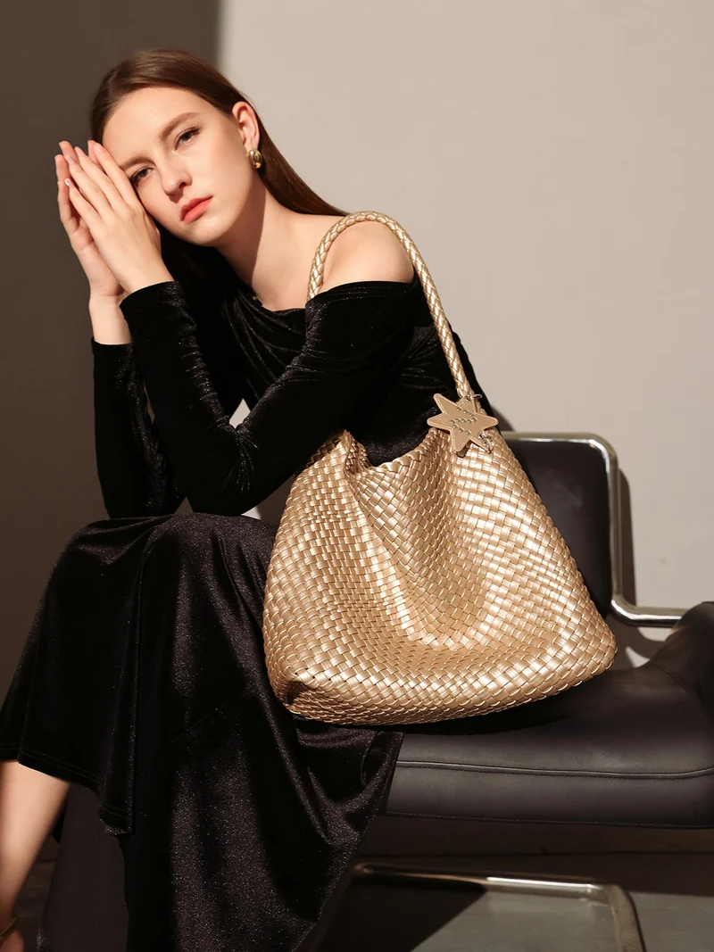 Metallic Champagne Woven Tote