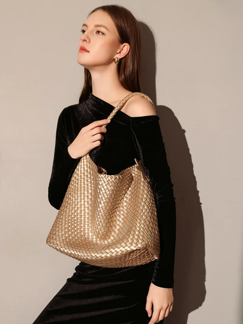 Metallic Champagne Woven Tote