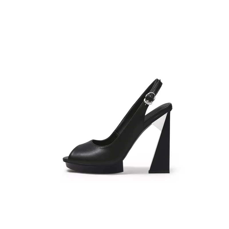 Open-Toe Slingback Geometric Skyscraper Heels
